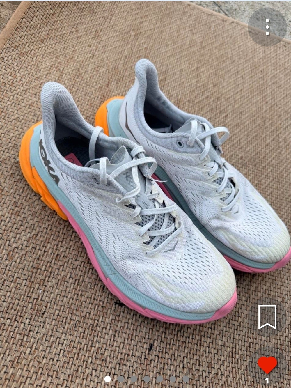 Hoka One One Women's White Running Shoes with Pink, Blue & Orange Accents